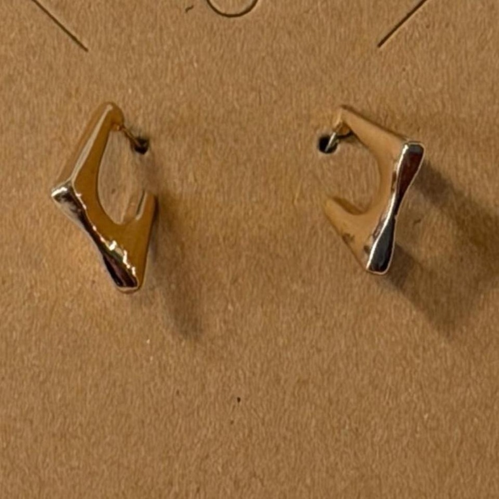 Gold Tone Modern Square Hoop Earrings - Picture 5 of 8